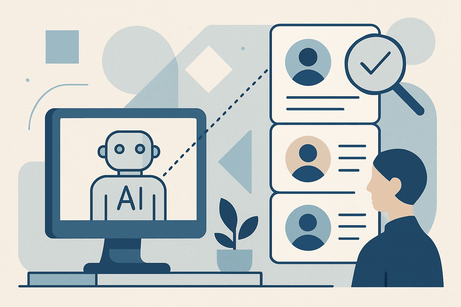 # Alt text for AI lead qualification blog cover:
Abstract geometric shapes in muted tones representing digital technology and data organization concepts.