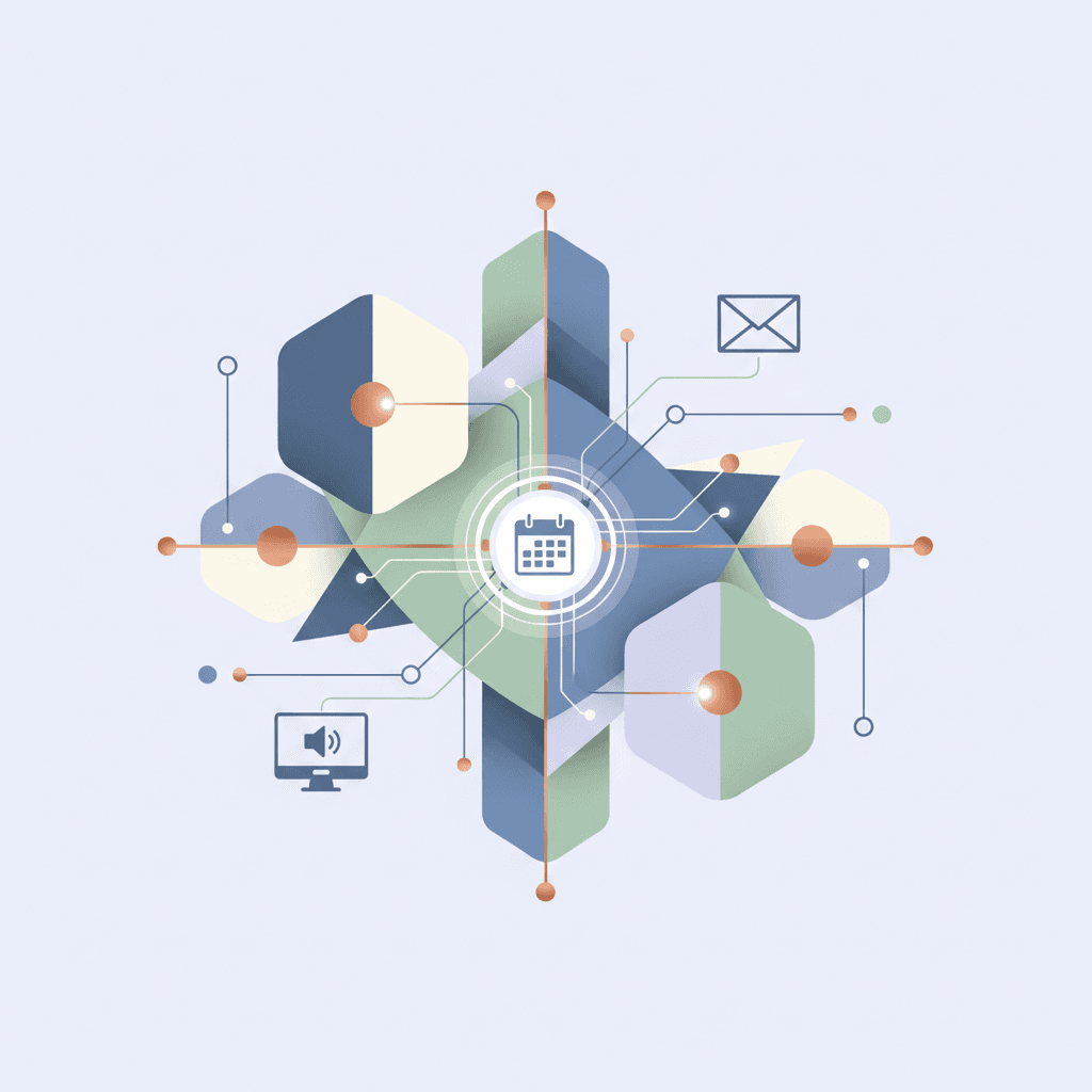 # Alt Text:
Abstract geometric shapes in soft blues and grays arranged on a clean, minimal background representing technology and automation.