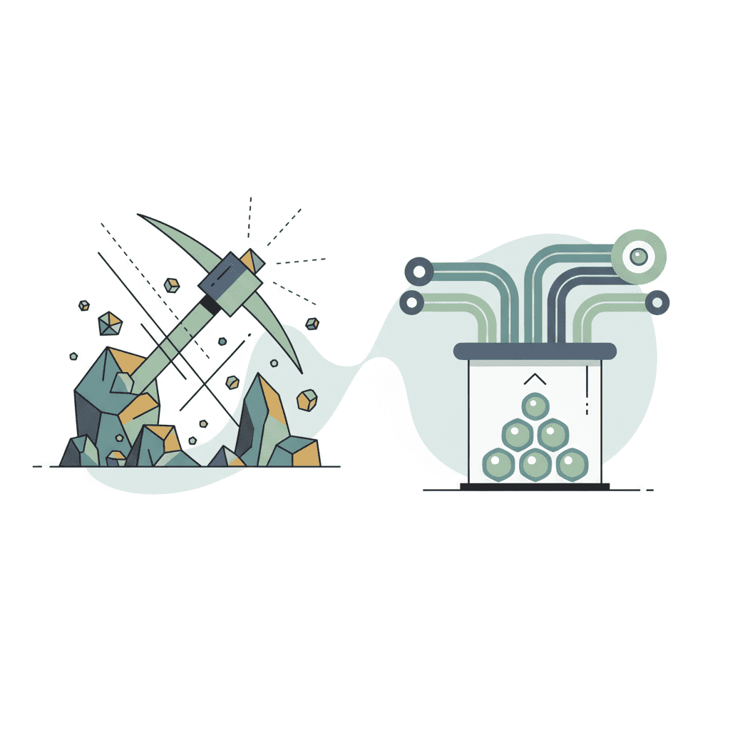 # Alt Text
Abstract geometric shapes in soft blues and grays represent the distinction between prospecting and lead generation concepts.